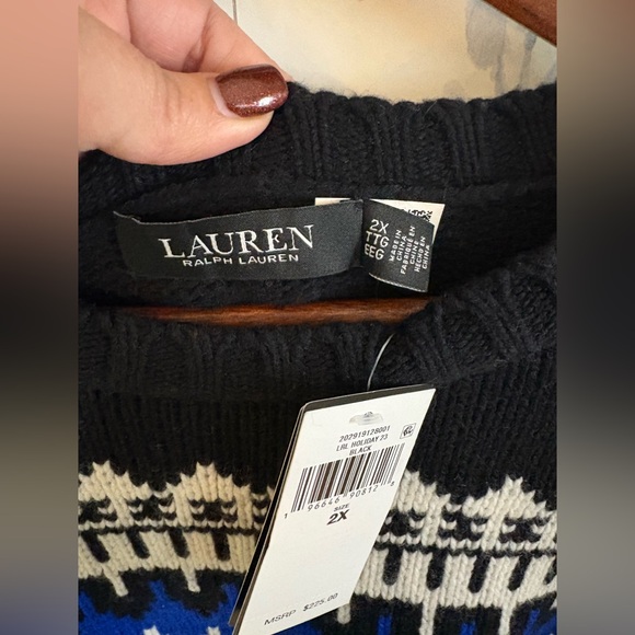 Lauren Ralph Lauren Women’s Crew Neck Knit Sweater 2X Black/Blue. Tag $225 - Picture 4 of 8